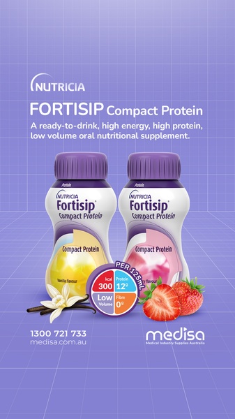 A 9:16 vertical ad creative featuring two bottles of Compact Protein with clear callouts for high-energy and high-protein benefits.